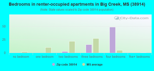 Bedrooms in renter-occupied apartments in Big Creek, MS (38914) 
