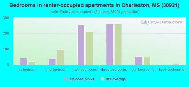 Bedrooms in renter-occupied apartments in Charleston, MS (38921) 