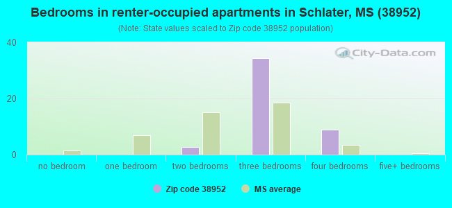 Bedrooms in renter-occupied apartments in Schlater, MS (38952) 