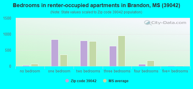 Bedrooms in renter-occupied apartments in Brandon, MS (39042) 