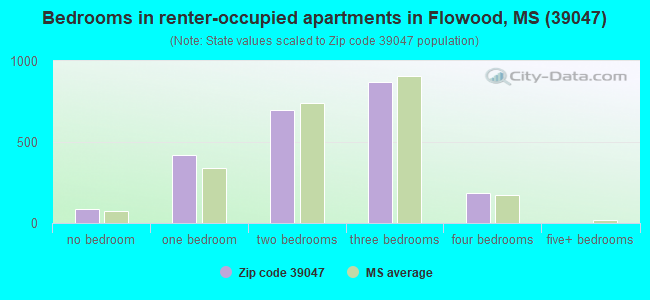Bedrooms in renter-occupied apartments in Flowood, MS (39047) 