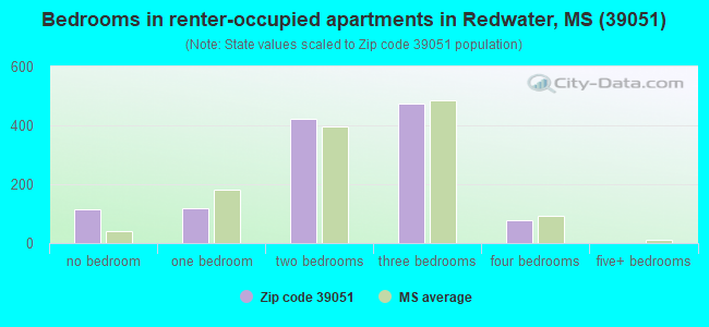 Bedrooms in renter-occupied apartments in Redwater, MS (39051) 