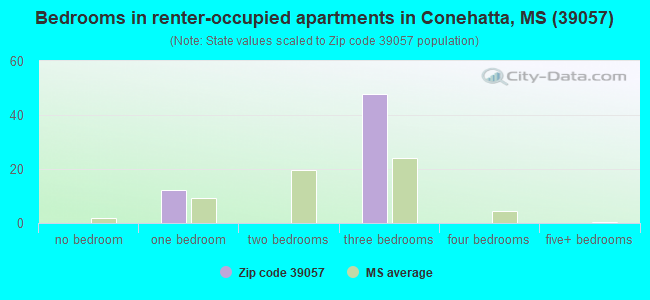 Bedrooms in renter-occupied apartments in Conehatta, MS (39057) 