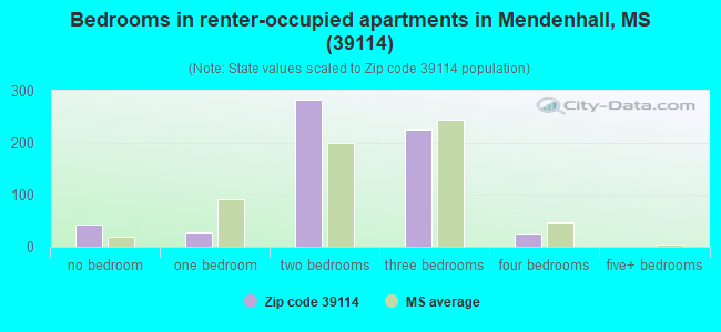 Bedrooms in renter-occupied apartments in Mendenhall, MS (39114) 