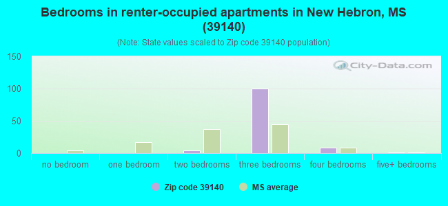 Bedrooms in renter-occupied apartments in New Hebron, MS (39140) 
