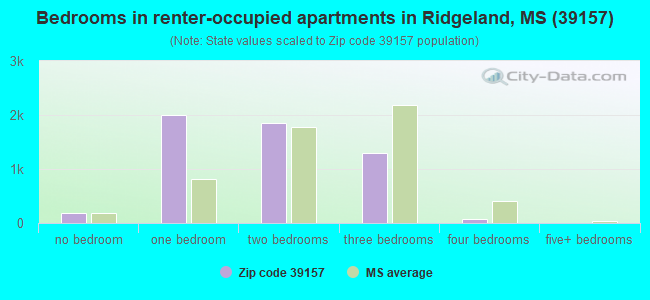 Bedrooms in renter-occupied apartments in Ridgeland, MS (39157) 