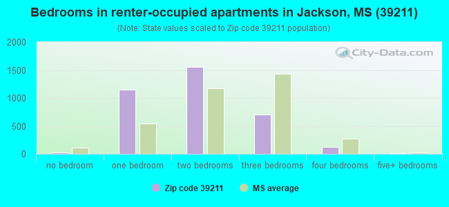 Bedrooms in renter-occupied apartments in Jackson, MS (39211) 