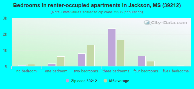 Bedrooms in renter-occupied apartments in Jackson, MS (39212) 