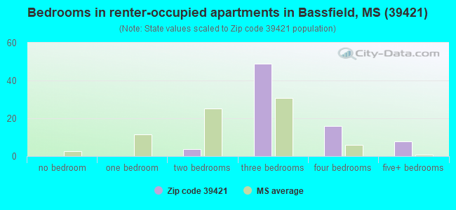 Bedrooms in renter-occupied apartments in Bassfield, MS (39421) 