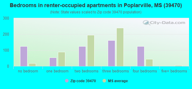 Bedrooms in renter-occupied apartments in Poplarville, MS (39470) 
