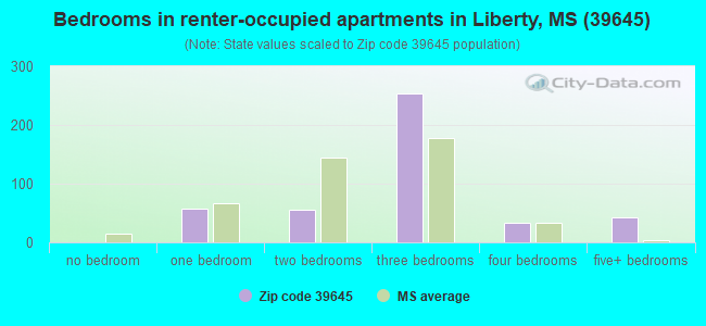 Bedrooms in renter-occupied apartments in Liberty, MS (39645) 