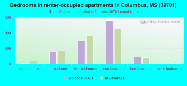 Bedrooms in renter-occupied apartments in Columbus, MS (39701) 
