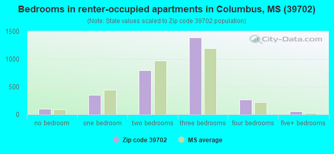 Bedrooms in renter-occupied apartments in Columbus, MS (39702) 