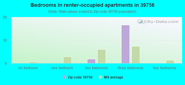 Bedrooms in renter-occupied apartments in 39756 
