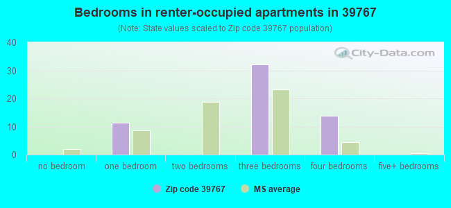 Bedrooms in renter-occupied apartments in 39767 