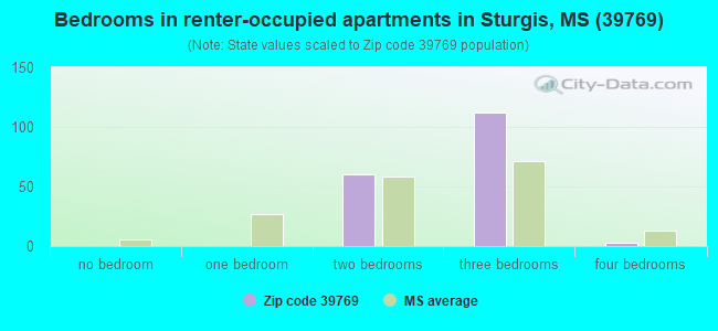 Bedrooms in renter-occupied apartments in Sturgis, MS (39769) 