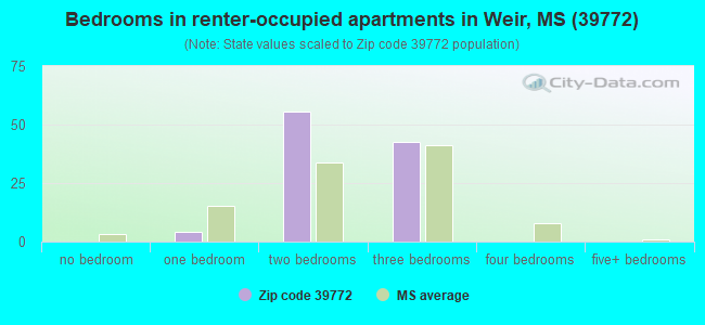Bedrooms in renter-occupied apartments in Weir, MS (39772) 