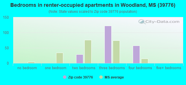 Bedrooms in renter-occupied apartments in Woodland, MS (39776) 