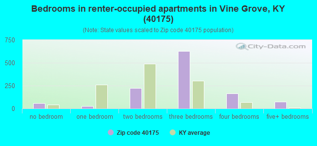 Bedrooms in renter-occupied apartments in Vine Grove, KY (40175) 