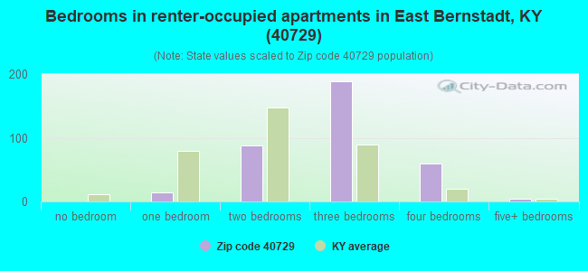 Bedrooms in renter-occupied apartments in East Bernstadt, KY (40729) 