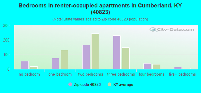 Bedrooms in renter-occupied apartments in Cumberland, KY (40823) 