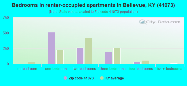 Bedrooms in renter-occupied apartments in Bellevue, KY (41073) 