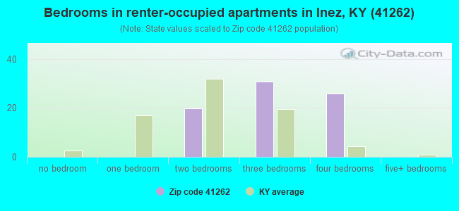 Bedrooms in renter-occupied apartments in Inez, KY (41262) 