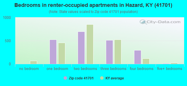 Bedrooms in renter-occupied apartments in Hazard, KY (41701) 