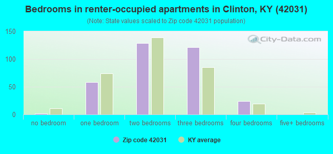 Bedrooms in renter-occupied apartments in Clinton, KY (42031) 