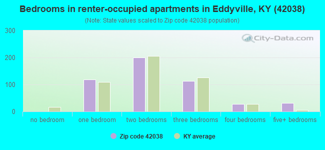 Bedrooms in renter-occupied apartments in Eddyville, KY (42038) 