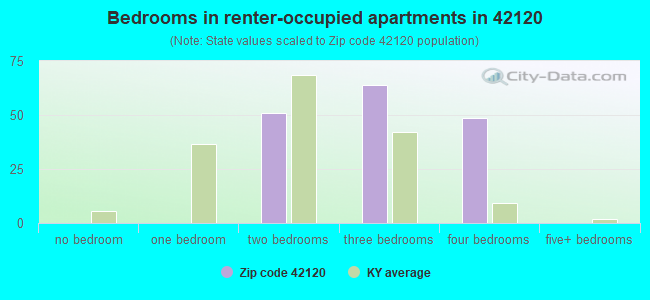 Bedrooms in renter-occupied apartments in 42120 
