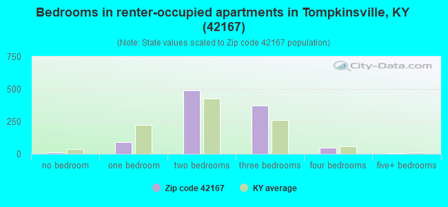 Bedrooms in renter-occupied apartments in Tompkinsville, KY (42167) 