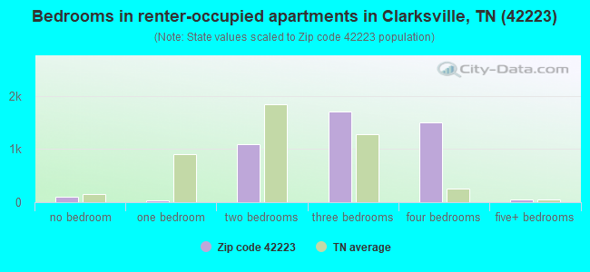 Bedrooms in renter-occupied apartments in Clarksville, TN (42223) 
