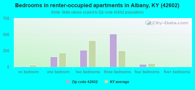Bedrooms in renter-occupied apartments in Albany, KY (42602) 