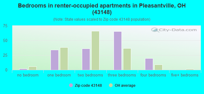 Bedrooms in renter-occupied apartments in Pleasantville, OH (43148) 