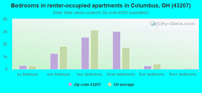 Bedrooms in renter-occupied apartments in Columbus, OH (43207) 