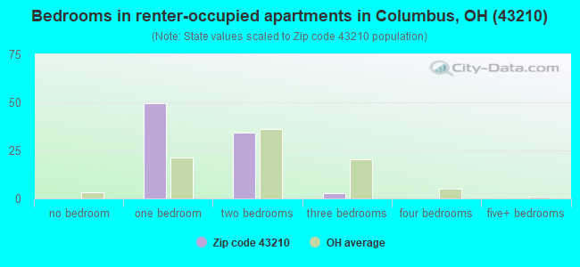 Bedrooms in renter-occupied apartments in Columbus, OH (43210) 