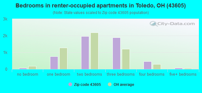 Bedrooms in renter-occupied apartments in Toledo, OH (43605) 