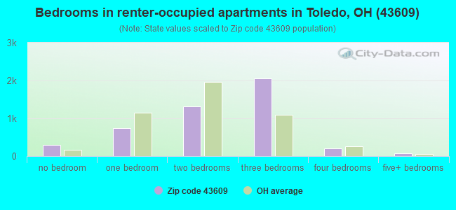 Bedrooms in renter-occupied apartments in Toledo, OH (43609) 