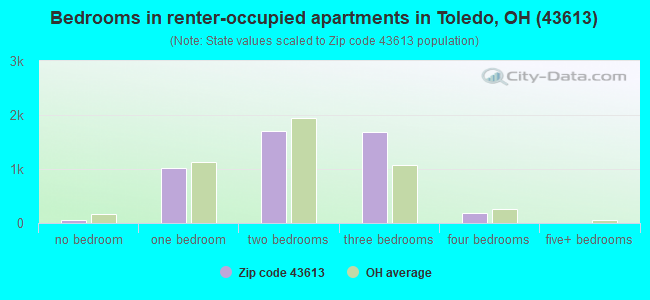 Bedrooms in renter-occupied apartments in Toledo, OH (43613) 