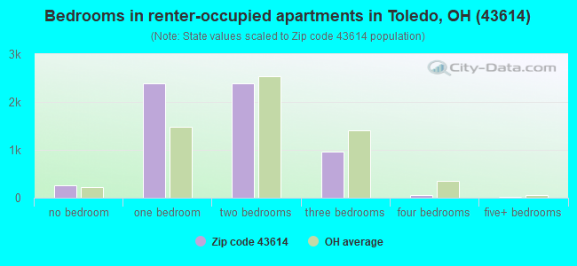 Bedrooms in renter-occupied apartments in Toledo, OH (43614) 