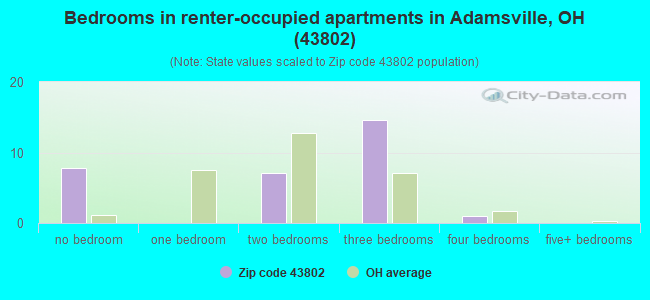 Bedrooms in renter-occupied apartments in Adamsville, OH (43802) 