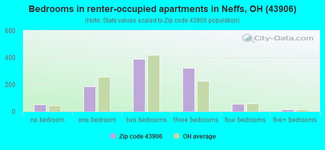 Bedrooms in renter-occupied apartments in Neffs, OH (43906) 