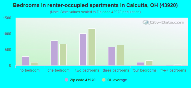 Bedrooms in renter-occupied apartments in Calcutta, OH (43920) 