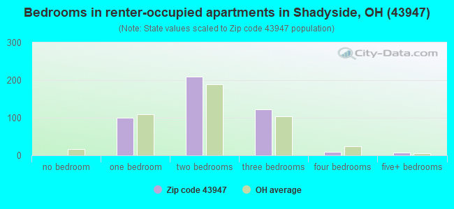 Bedrooms in renter-occupied apartments in Shadyside, OH (43947) 