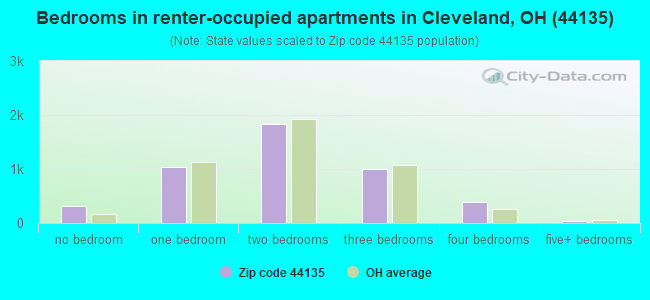 Bedrooms in renter-occupied apartments in Cleveland, OH (44135) 