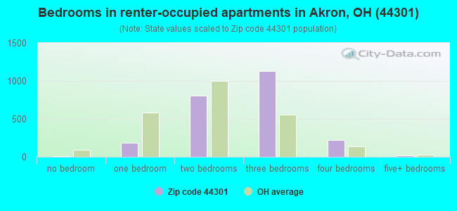 Bedrooms in renter-occupied apartments in Akron, OH (44301) 