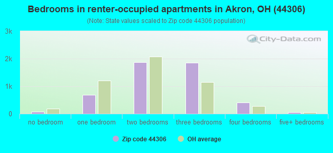 Bedrooms in renter-occupied apartments in Akron, OH (44306) 
