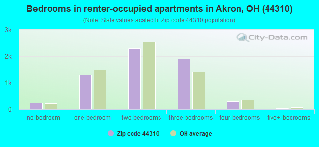 Bedrooms in renter-occupied apartments in Akron, OH (44310) 