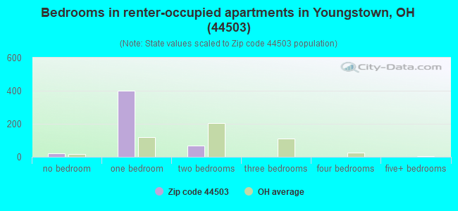 Bedrooms in renter-occupied apartments in Youngstown, OH (44503) 